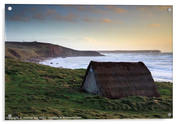 Seaweed drying hut at sunset (Freshwater West) Acrylic by Andrew Ray