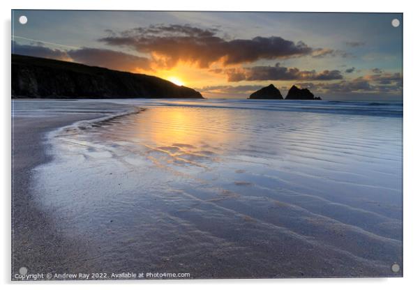 Sand ripples at sunset (Holywell Bay)  Acrylic by Andrew Ray