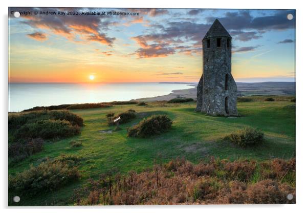 Setting sun at St Catherine's Oratory Acrylic by Andrew Ray