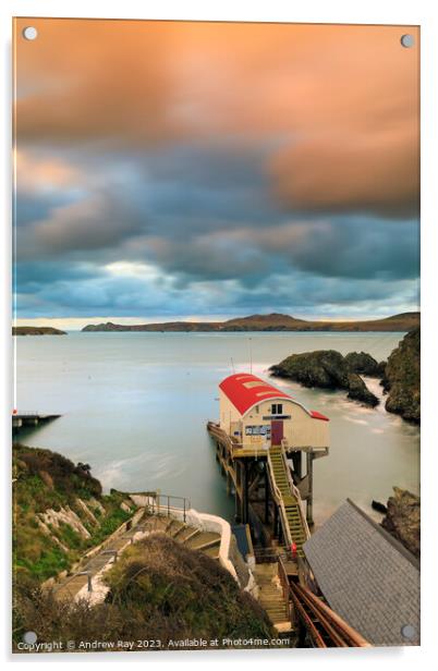 St David's RNLI Station at sunset  Acrylic by Andrew Ray