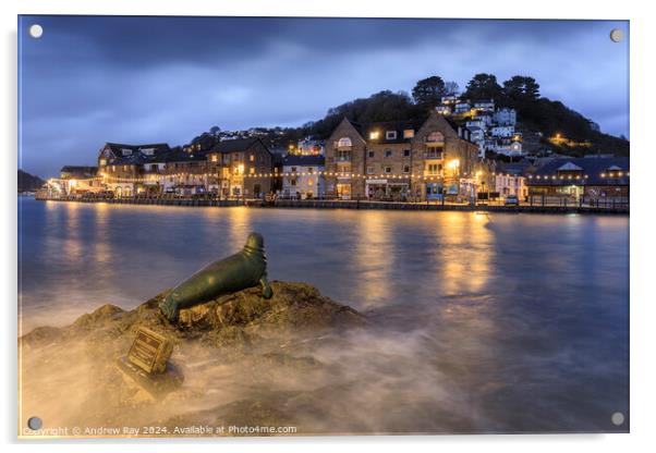 Seal statue at Looe  Acrylic by Andrew Ray