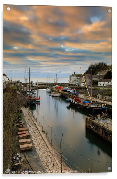 Winter's sunrise over Charlestown Dock Acrylic by Andrew Ray