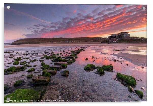 Stepping stones at sunrise (Perranporth) Acrylic by Andrew Ray