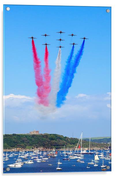 Red Arrows over Pendennis Castle Acrylic by Andrew Ray