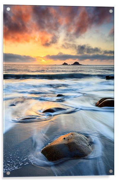 Receding Tide (Porth Nanven) Acrylic by Andrew Ray