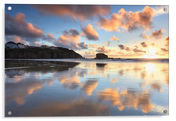 Reflections of Sunset (Perranporth) Acrylic by Andrew Ray
