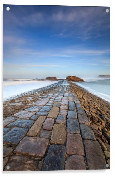 First Light on Bude Breakwater Acrylic by Andrew Ray