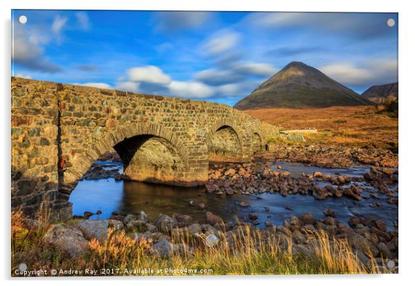 Sligachan Bridge and the Red Cullins Acrylic by Andrew Ray