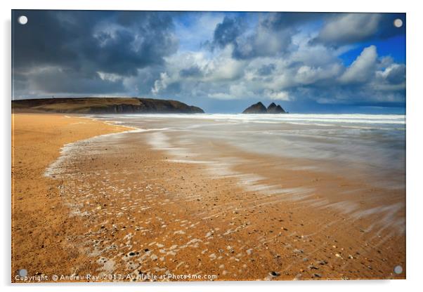 Wave Patterns on Holywell Beach  Acrylic by Andrew Ray