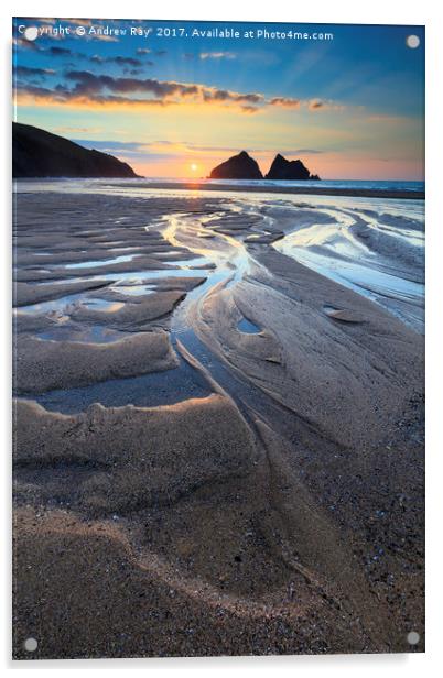 Beach Patterns (Holywell Bay Acrylic by Andrew Ray