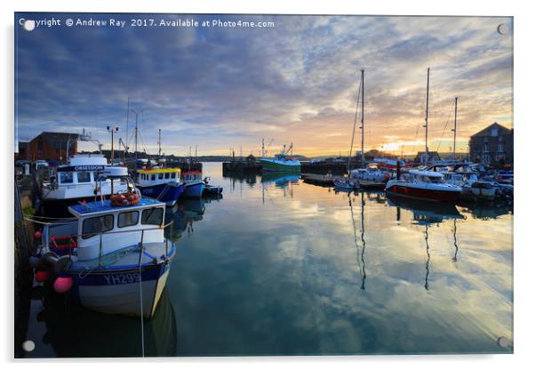 Sunrise Reflections (Padstow) Acrylic by Andrew Ray