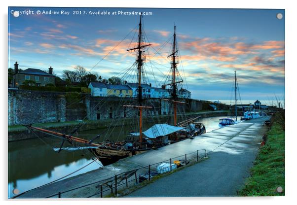 Sunrise over Charlestown Dock Acrylic by Andrew Ray