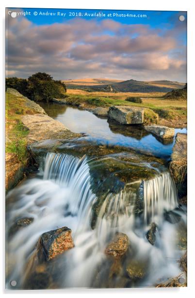 Windy Post Waterfall (Dartmoor) Acrylic by Andrew Ray