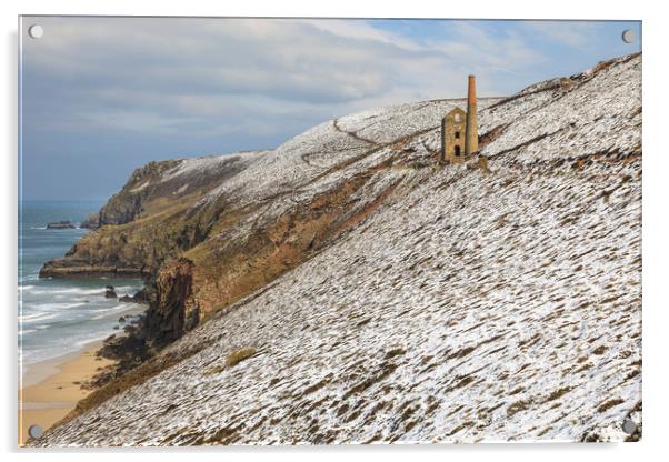 Engine House in the snow (Wheal Coates) Acrylic by Andrew Ray