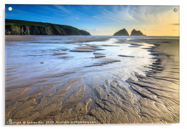Sand patterns on Holywell Beach Acrylic by Andrew Ray