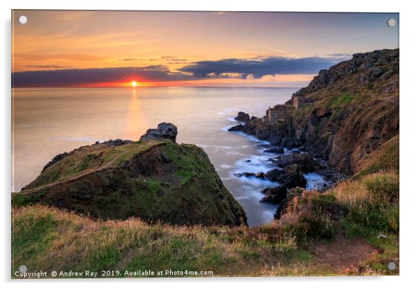 Setting sun at Botallack Acrylic by Andrew Ray