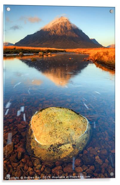 Boulder in the River Etive Acrylic by Andrew Ray