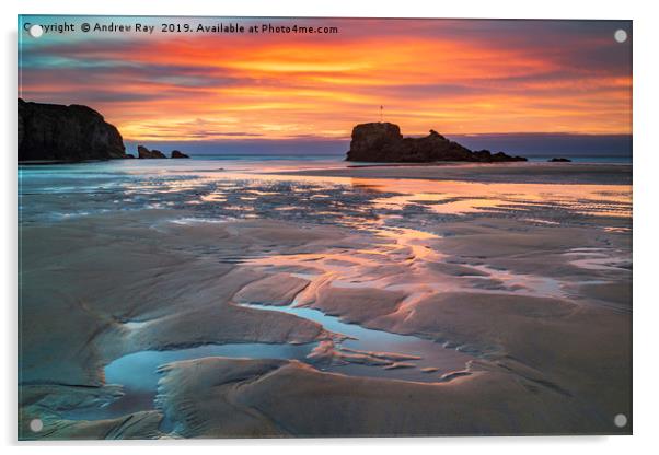Sand patterns at sunset (Perranporth) Acrylic by Andrew Ray