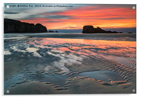 Sand ripples at sunset (Perranporth) Acrylic by Andrew Ray