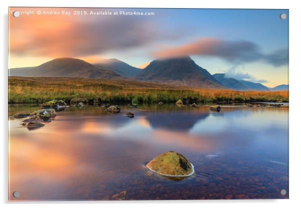 Sunrise reflections (River Etive) Acrylic by Andrew Ray