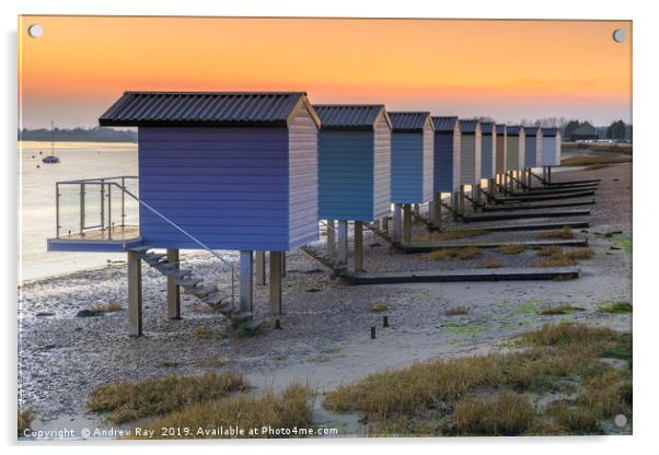 Osea Beach Huts at sunset Acrylic by Andrew Ray
