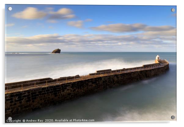 Clouds over Portreath Pier and Gull Rock Acrylic by Andrew Ray