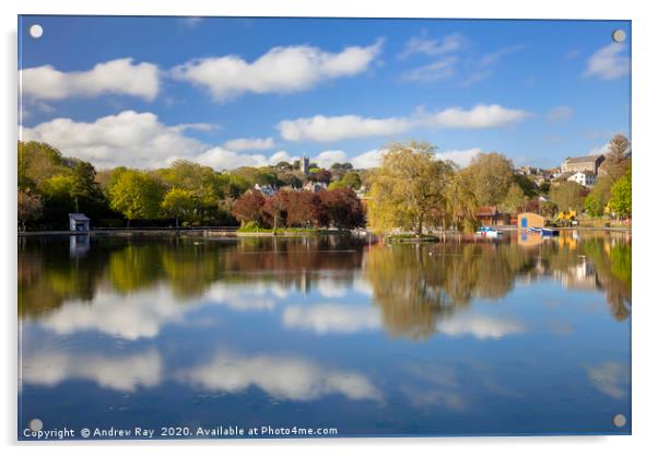 Helston Boating Lake Reflections Acrylic by Andrew Ray