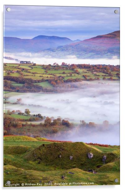 Mist in the Usk Valley Acrylic by Andrew Ray