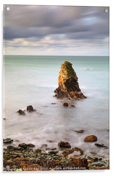 Porth Saint sea stack. Acrylic by Andrew Ray