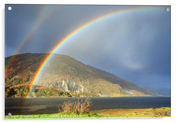 Rainbows over Loch Etive Acrylic by Andrew Ray
