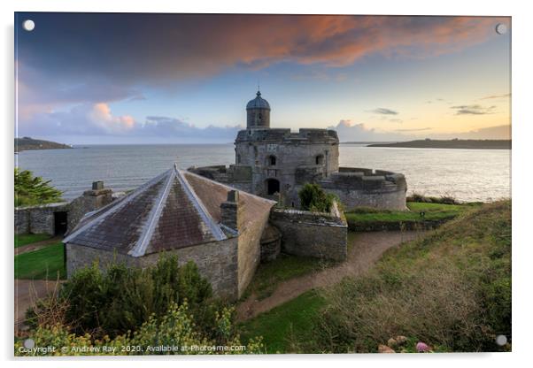Sunset over St Mawes Castle Acrylic by Andrew Ray