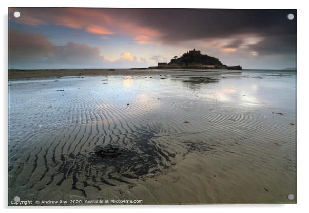 Sand ripples and reflections (St Michael's Mount) Acrylic by Andrew Ray