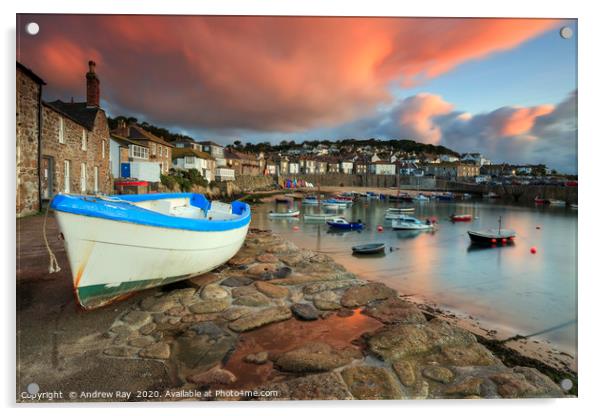 Mousehole Harbour at sunrise Acrylic by Andrew Ray