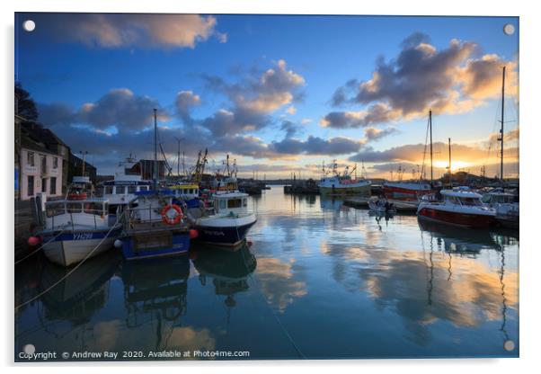 Sunrise Reflections at Padstow Acrylic by Andrew Ray