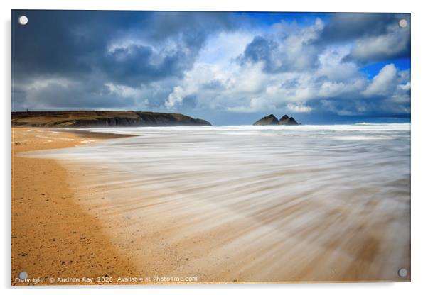 Incoming Wave (Holywell Bay) Acrylic by Andrew Ray