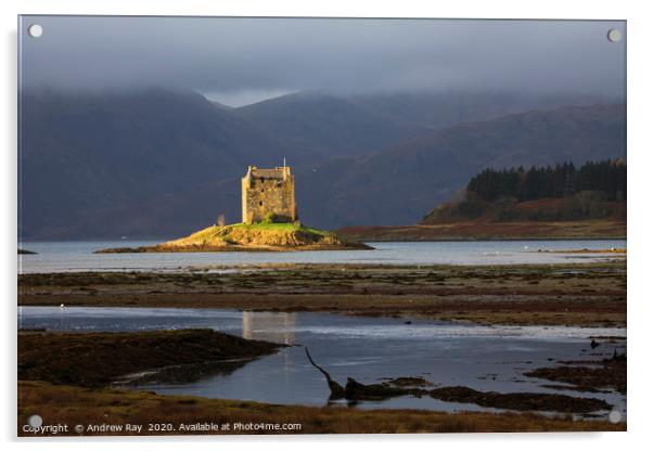 Sunlight on Castle Stalker Acrylic by Andrew Ray
