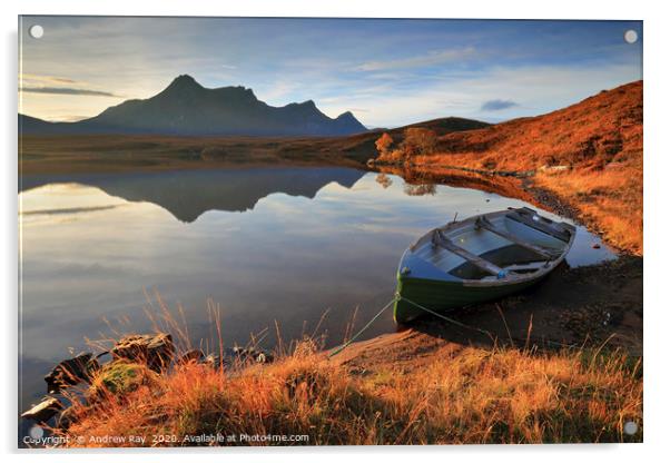 Boat in morning light (Loch Hakel) Acrylic by Andrew Ray
