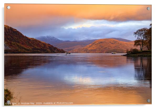 Loch Etive at sunset Acrylic by Andrew Ray