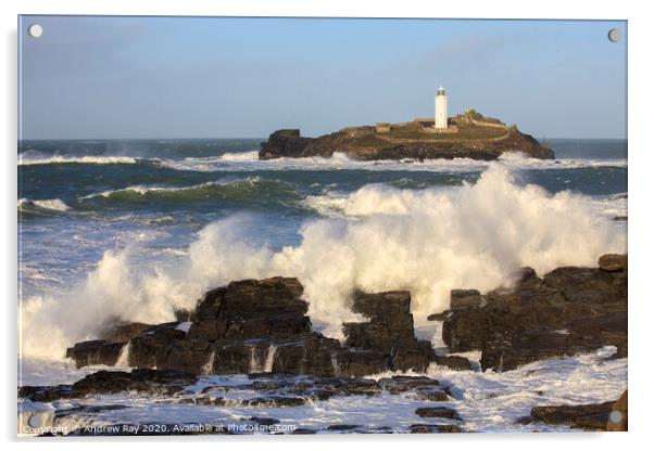 Stormy sea at Godrevy Acrylic by Andrew Ray