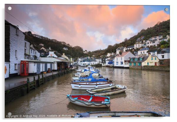 Polperro Harbour at sunrise Acrylic by Andrew Ray