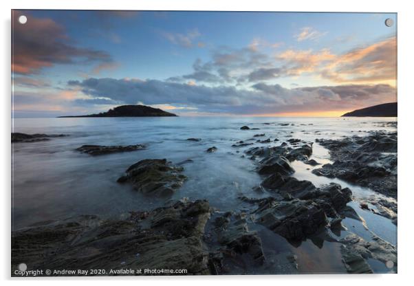 Looe Island sunset Acrylic by Andrew Ray