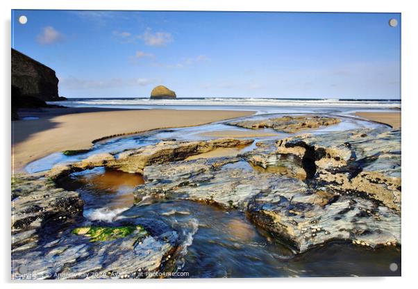 Trebarwith at low tide Acrylic by Andrew Ray