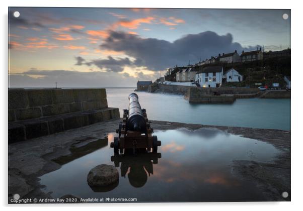 Sunset at Porthleven Canon Acrylic by Andrew Ray