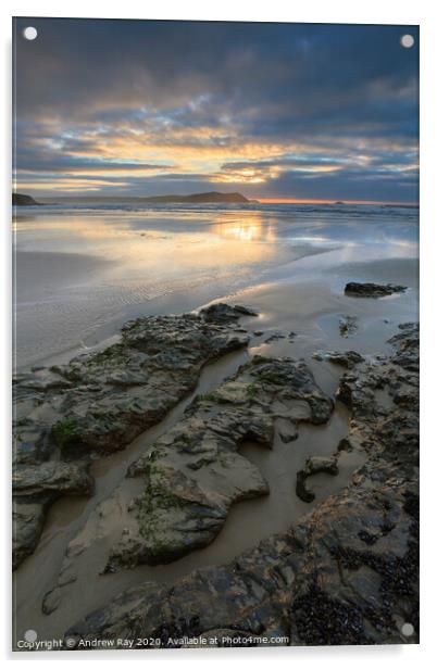 Polzeath sunset Acrylic by Andrew Ray