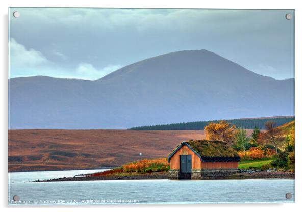 Loch Loyal Boathouse Acrylic by Andrew Ray