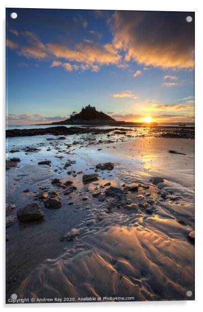 Marazion Beach at sunset Acrylic by Andrew Ray