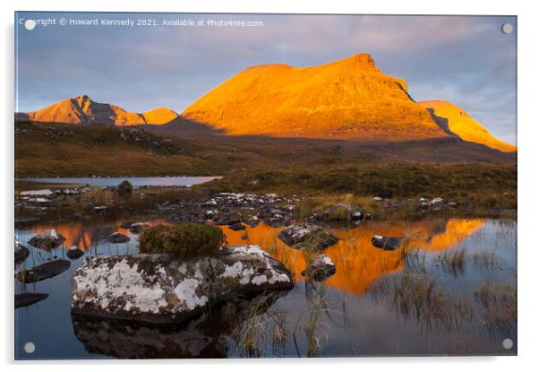 Dawn light on Quinag in Sutherland Acrylic by Howard Kennedy