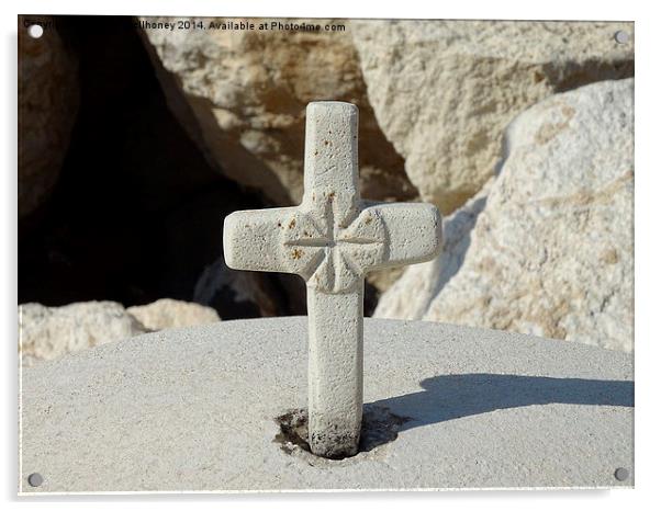  Miniature stone cross Acrylic by Sharon Bowman