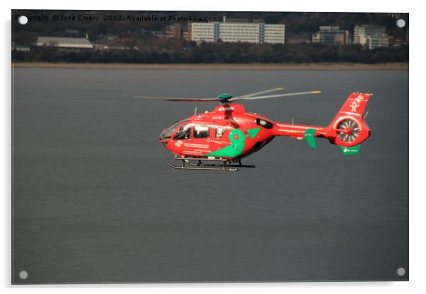 Wales Air Ambulance over Swansea Bay Acrylic by Jane Emery
