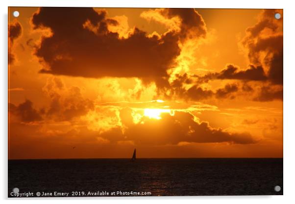 Sailing Home at Sunset - Barbados Acrylic by Jane Emery